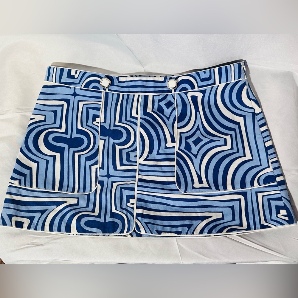 Tibi Ocean Mural Blue and White Cotton Mini Skirt NWT Size 6